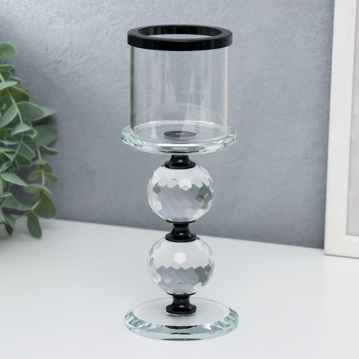 Подсвечник стекло на 1 свечу Подсвечник стекло на 1 свечу "Кристалл шар" чёрные вставки 18,3х7х7 см