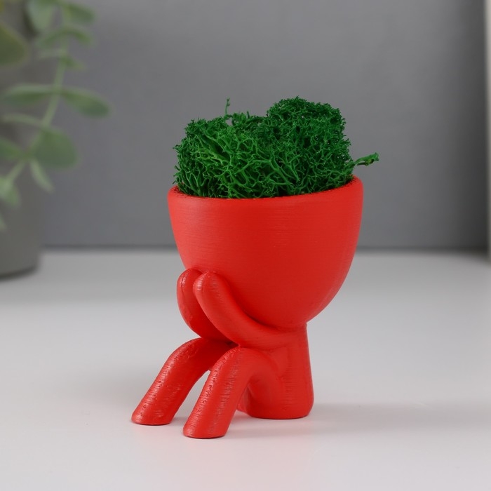 Кашпо бетонное мини Кашпо бетонное мини "Мистер Грин" Кикадзару со мхом красный 5,5х6х6,5 см (мох зелен стабил)