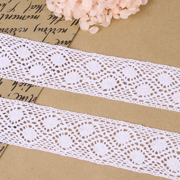 Кружево вязаное, 50 мм × 10 ± 1 м, цвет белый Кружево вязаное, 50 мм × 10 ± 1 м, цвет белый