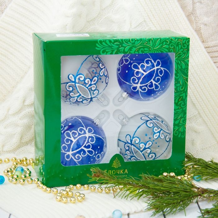 Набор новогодних шаров "Диадема" (набор 4 шт) d-7,5 см
