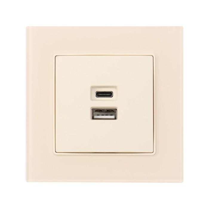 Розетка с USB-A + USB-C разъёмами, 2.1 A, 5В, TOT Matte Glass, скрытая, стекло, бежевая
