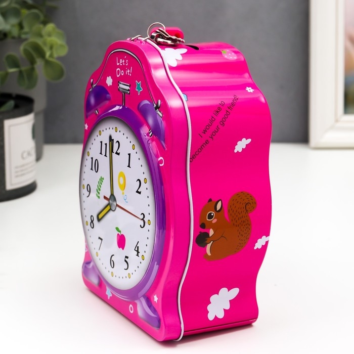 Копилка металл "Будильник" с замком и ключами МИКС 16х12х6 см