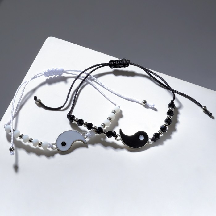 Браслеты «Неразлучники» инь-ян, блеск, цвет чёрно-белый, 7см Браслеты «Неразлучники» инь-ян, блеск, цвет чёрно-белый, 7см