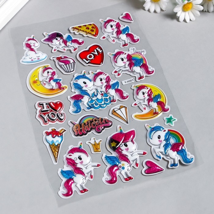 Наклейка пластик объёмные Наклейка пластик объёмные "Единороги" МИКС 28х15 см