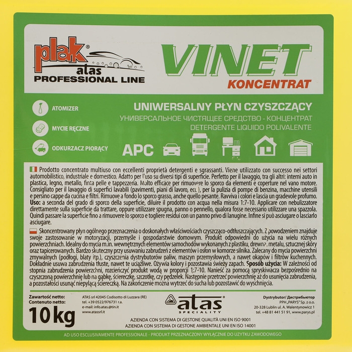 Средство для очистки салона ATAS  Средство для очистки салона ATAS "VINET", универсальное, концентрат, 10 кг