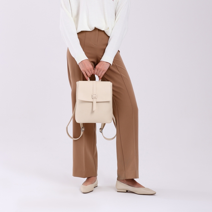 Рюкзак городской из искусственной кожи на молнии, цвет молочный