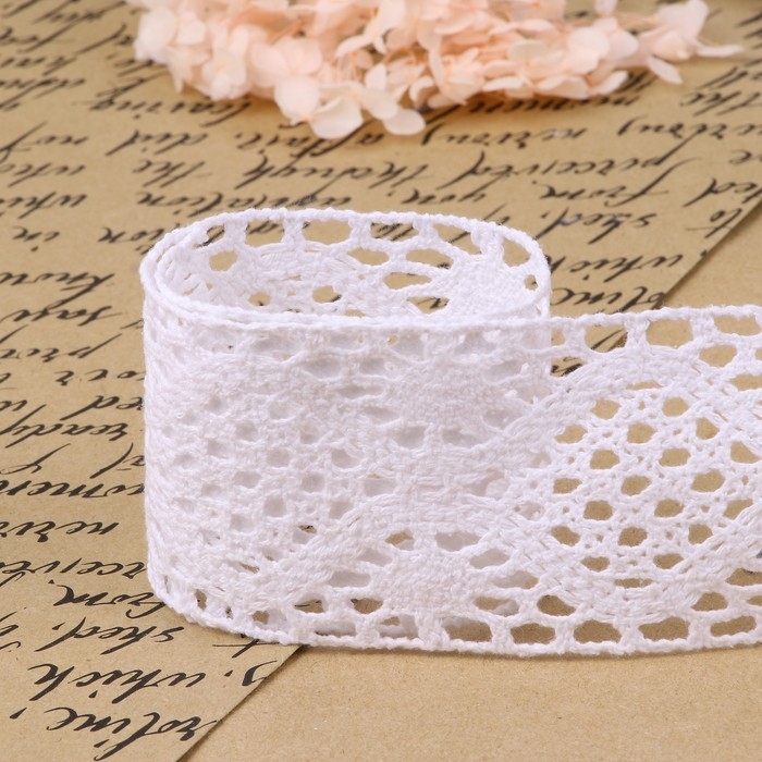 Кружево вязаное, 65 мм × 10 ± 1 м, цвет белый Кружево вязаное, 65 мм × 10 ± 1 м, цвет белый