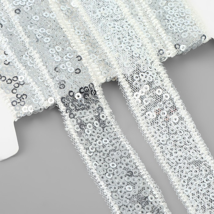 Тесьма декоративная с пайетками, 20 мм, 4,5 ± 0,5 м, цвет серебряный Тесьма декоративная с пайетками, 20 мм, 4,5 ± 0,5 м, цвет серебряный