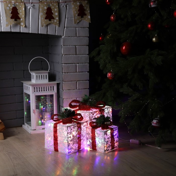 Светодиодная фигура «Цветные подарки» 15, 20, 25 см, текстиль, металл, 220 В, свечение мульти Светодиодная фигура «Цветные подарки» 15, 20, 25 см, текстиль, металл, 220 В, свечение мульти