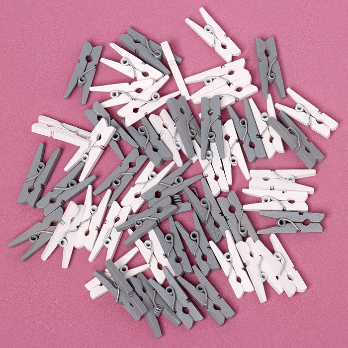 Набор прищепок для декора «Классика», 50 шт., 1шт. — 2,5 см, серый и белый цвет Набор прищепок для декора «Классика», 50 шт., 1шт. — 2,5 см, серый и белый цвет