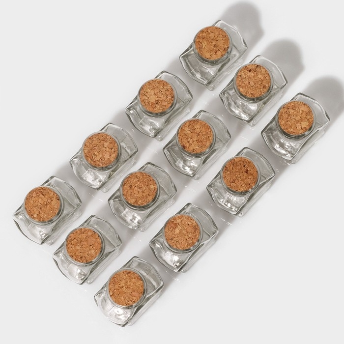 Набор стеклянных баночек для сыпучих продуктов с пробковой крышкой Доляна «Парфе. Звезда», 50 мл, 6,6×6,8×3,9 см, 12 шт Набор стеклянных баночек для сыпучих продуктов с пробковой крышкой Доляна «Парфе. Звезда», 50 мл, 6,6×6,8×3,9 см, 12 шт