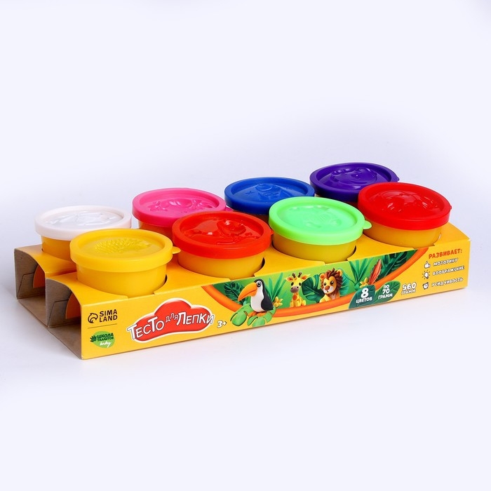 Тесто для лепки в банках, 8 цв, 70 гр Тесто для лепки в банках, 8 цв, 70 гр