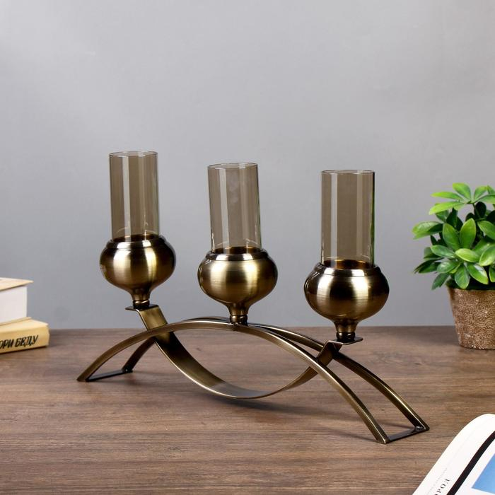 Подсвечник металл 3 свечи Подсвечник металл 3 свечи "Элегантность" под латунь 15х42,5х8 см