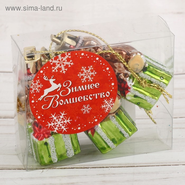 Украшение ёлочное Украшение ёлочное "Мишка на подарке" (набор 3 шт) 6х4 см