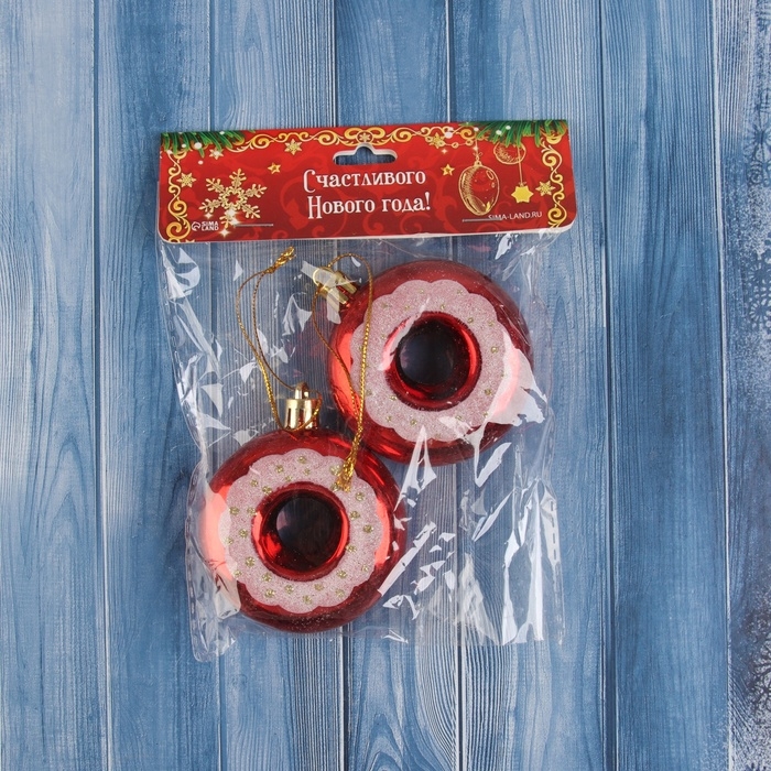 Украшение ёлочное Украшение ёлочное "Пончик с полоской" (набор 2 шт) 7х6, красный