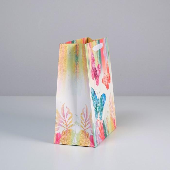 Пакет подарочный ламинированный вертикальный, упаковка, &laquo;Бабочки&raquo;, ML 23 х 27 х 11,5 см