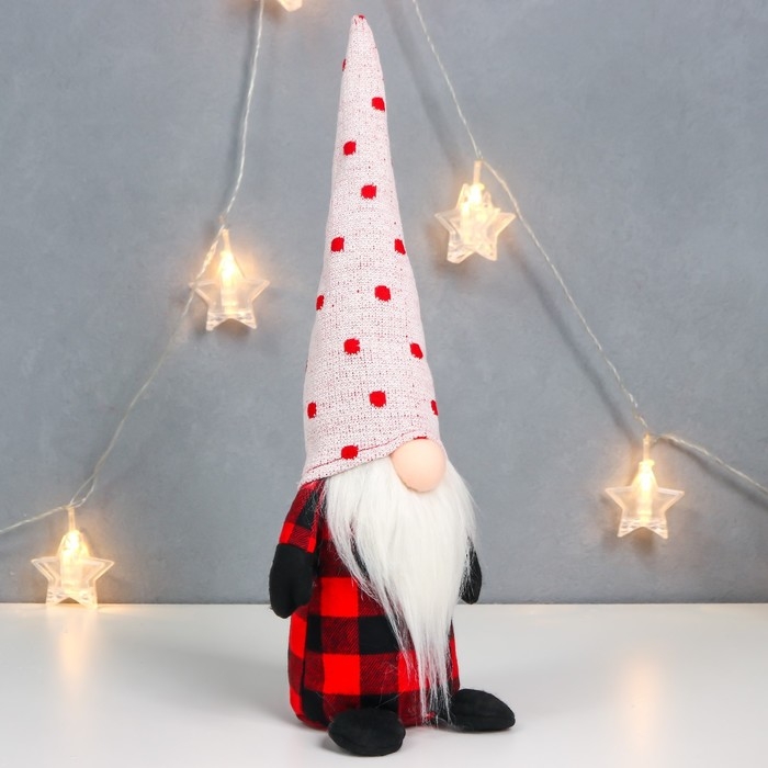 Кукла интерьерная Кукла интерьерная "Дедушка Мороз в клетчатом кафтане, колпак в горох" 40х15х8 см