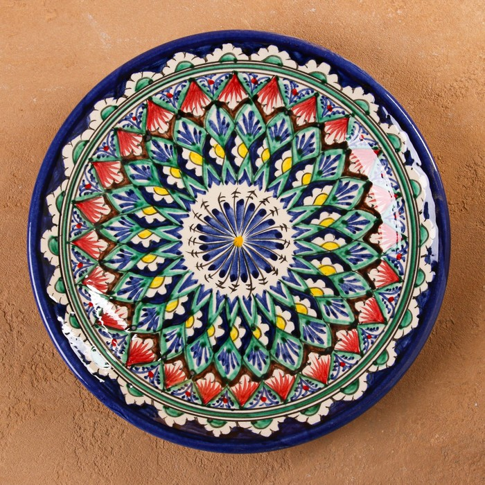Тарелка Риштанская Керамика Тарелка Риштанская Керамика "Узоры", 22 см, синяя