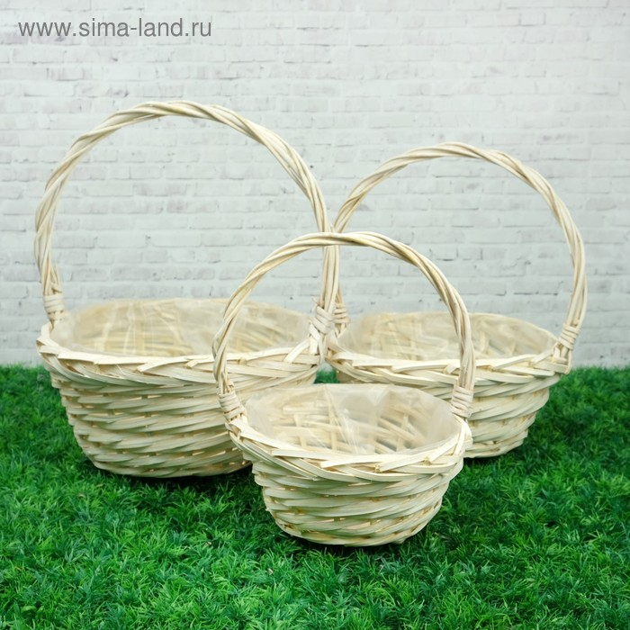 Набор корзин «Плетёнка», 3 шт, 30,5×13/34,5 см, 25×11/31 см, 20×9/25 см, ива Набор корзин «Плетёнка», 3 шт, 30,5×13/34,5 см, 25×11/31 см, 20×9/25 см, ива