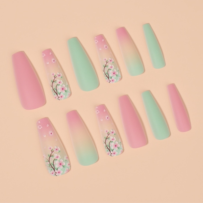 Ногти накладные с кл пластинами 12шт Sakura балерина роз/зелен к/кор QF Ногти накладные с кл пластинами 12шт Sakura балерина роз/зелен к/кор QF