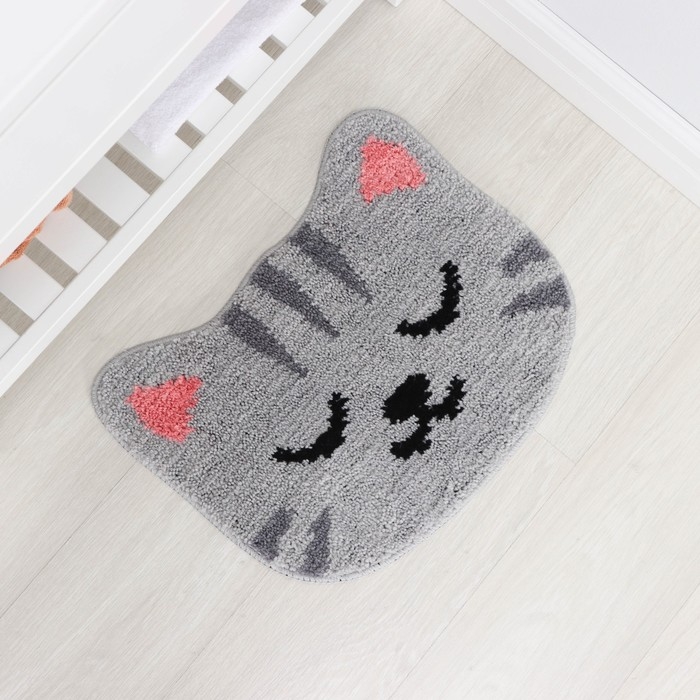 Коврик для дома Доляна «Кот», 50×40 см, цвет серый Коврик для дома Доляна «Кот», 50×40 см, цвет серый