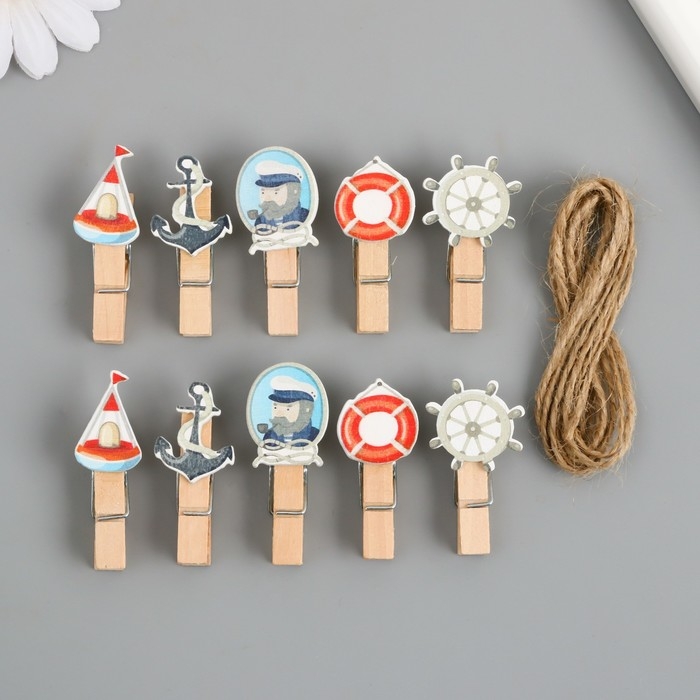 Декор для творчества дерево Декор для творчества дерево "Прищепка. Капитан корабля" набор 10 шт 4х1,8х1,2 см