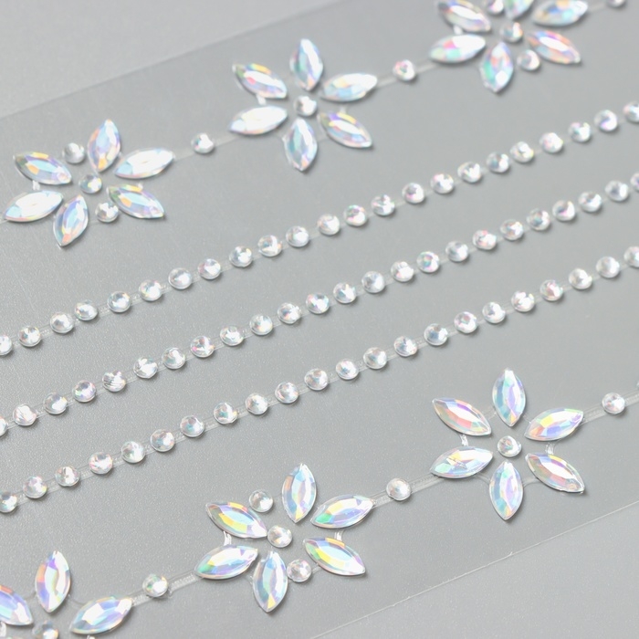 Наклейка пластик стразы тату на тело Наклейка пластик стразы тату на тело "Цветочная аппликация" серебро набор 2 листа 18х8 см