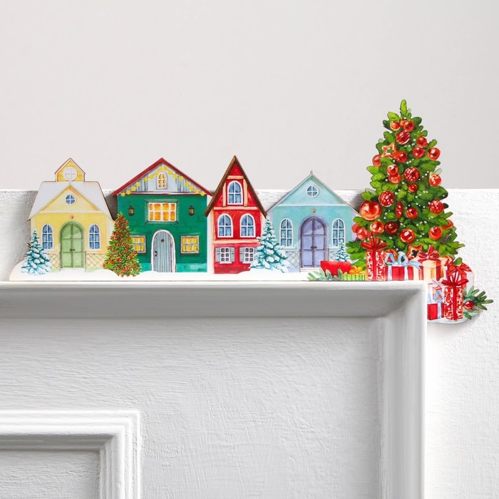 Декор на раму двери новогодний &laquo;Домики&raquo;,  на Новый год, 25,5 х 11,8 см