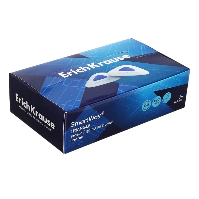 Ластик с держателем ErichKrause  Ластик с держателем ErichKrause "SmartWay Triangle", треугольный, средней жёсткости, гипоаллергенный, в пакете с европодвесом