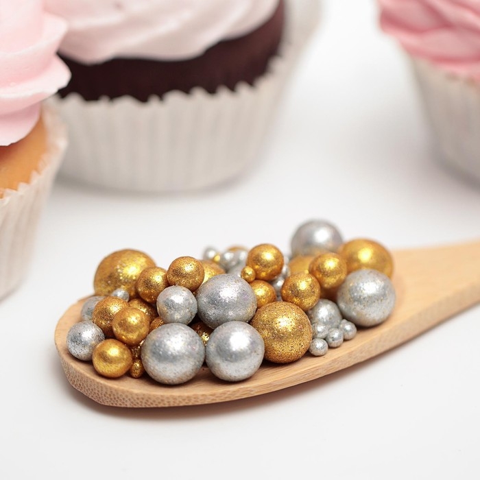 Кондитерская посыпка с мягким центром  Кондитерская посыпка с мягким центром "Блеск" золото, серебро, 50 г