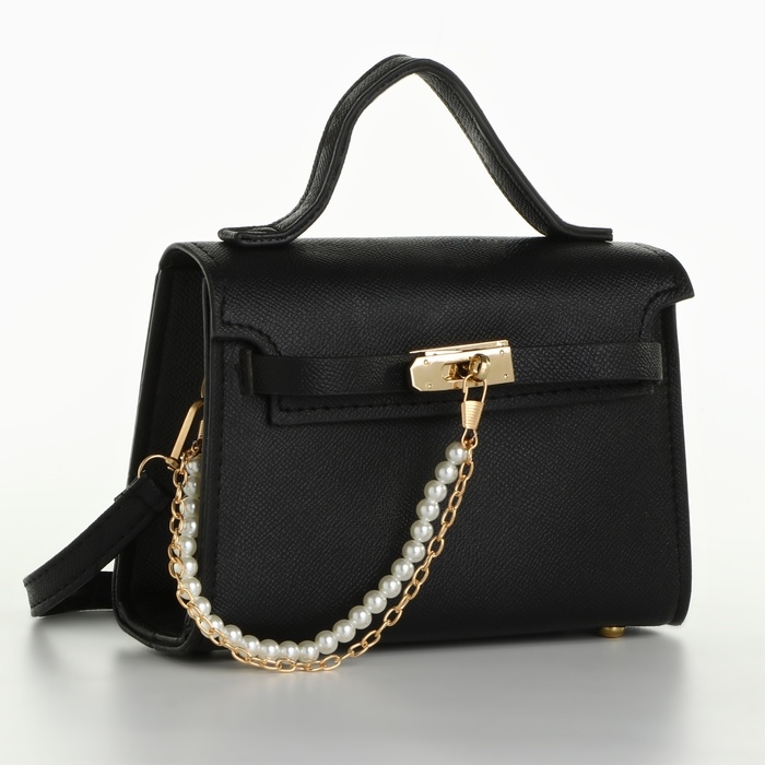 Сумка женская-мессенджер с цепочкой из жемчуга, цвет черный 19*13*7 см Сумка женская-мессенджер с цепочкой из жемчуга, цвет черный 19*13*7 см
