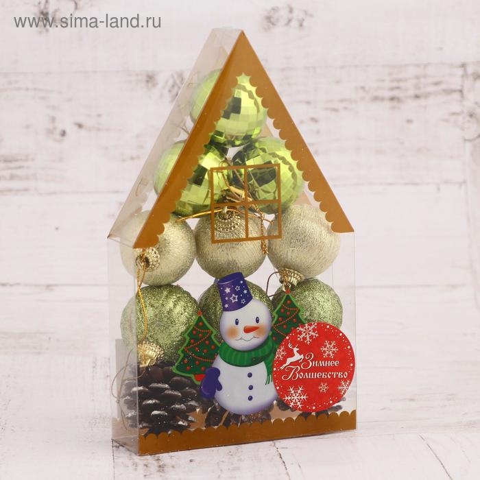 Набор украшений пластик 12 шт Набор украшений пластик 12 шт "Домик" (6 шаров,3 шишки, 3 подарка)