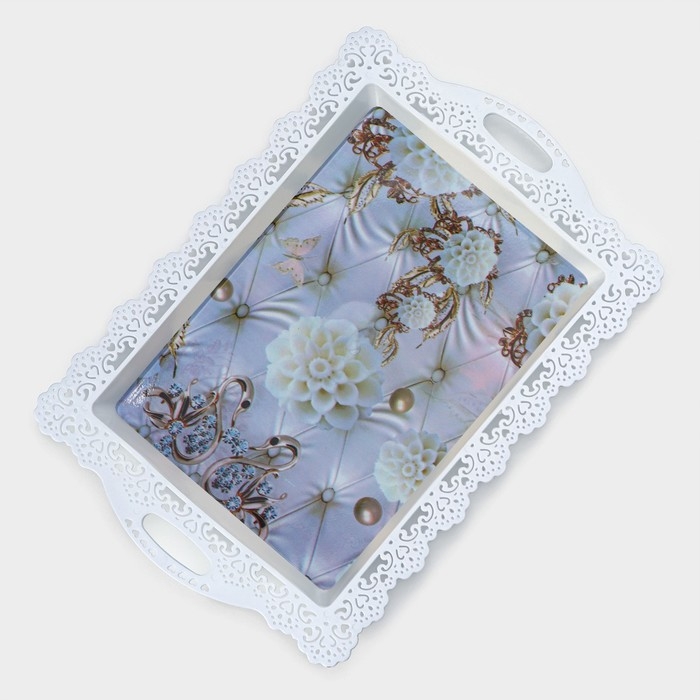 Поднос пластиковый прямоугольный «Ажурная кайма», 35×24×2 см, цвет МИКС Поднос пластиковый прямоугольный «Ажурная кайма», 35×24×2 см, цвет МИКС