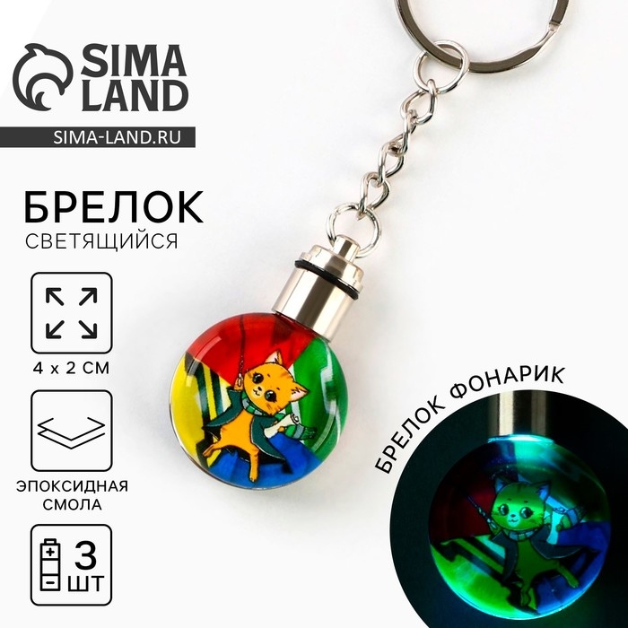 Брелок для ключей с фонариком «Кот», 4 х 2 см