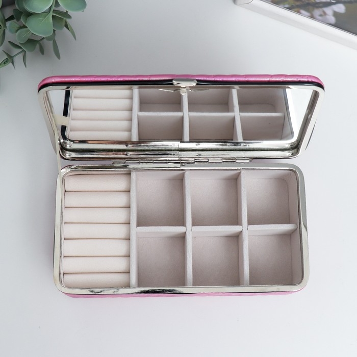 Шкатулка кожзам для украшений  Шкатулка кожзам для украшений "Узор из ромбов. Розовый перламутр" 6х9,8х18,5 см