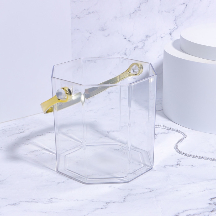 Органайзер для хранения косметических принадлежностей «CLEAN GOLD», с ручкой, восьмиугольный, d = 12,5 × 12 см, цвет прозрачный/золотистый