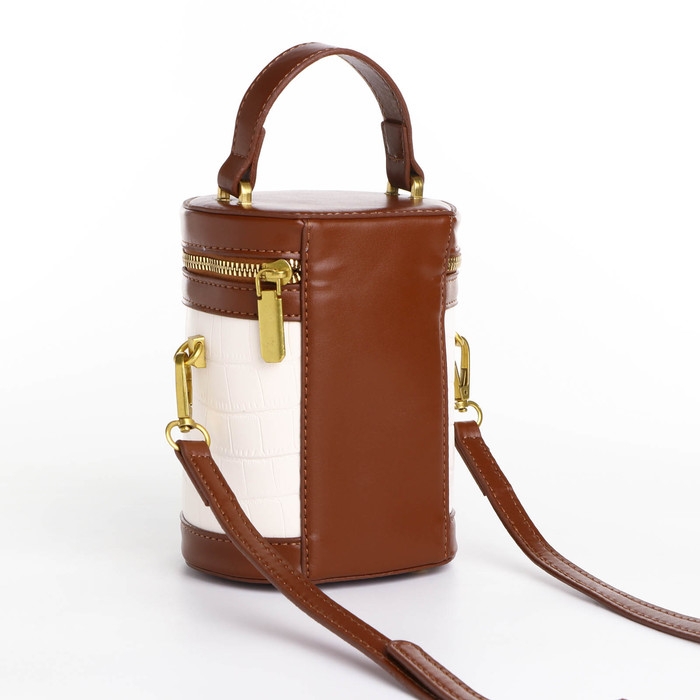 Кросс-боди на молнии, цвет белый/коричневый Кросс-боди на молнии, цвет белый/коричневый