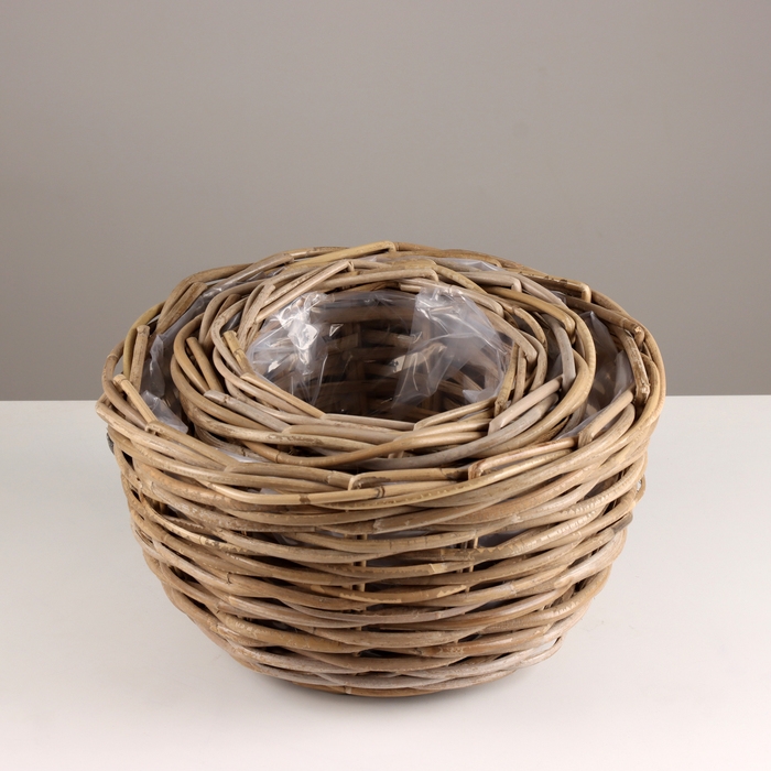 Набор кашпо плетеных из 3шт, D35xH21см, серый, ротанг Набор кашпо плетеных из 3шт, D35xH21см, серый, ротанг