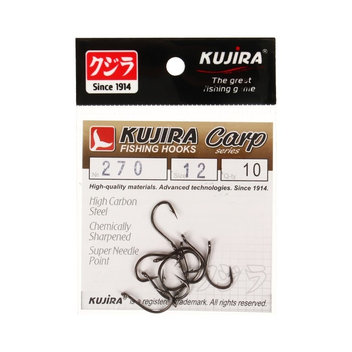 Крючки карповые Kujira Carp 270, цвет BN, № 12, 10 шт. Крючки карповые Kujira Carp 270, цвет BN, № 12, 10 шт.