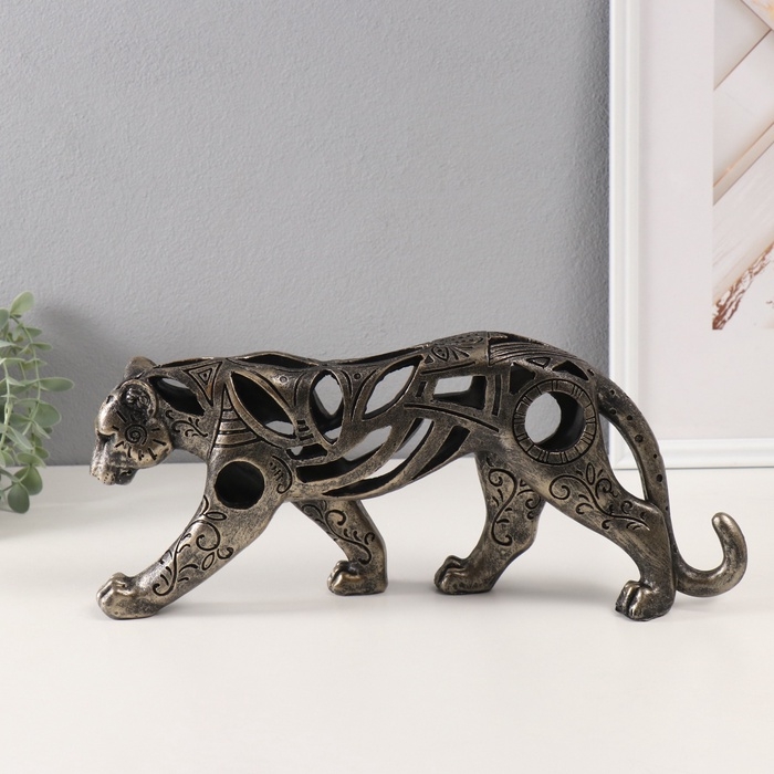 Сувенир полистоун Сувенир полистоун "Дикая кошка в рисунках" под бронзу 6х37,5х15 см