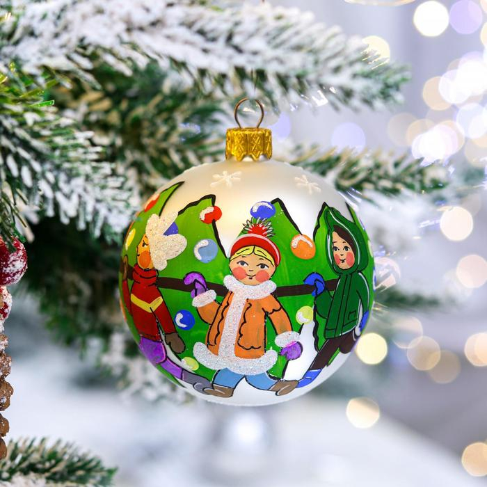 Ёлочная игрушка Шар «Хоровод», 80 мм, ручная роспись, стекло Ёлочная игрушка Шар «Хоровод», 80 мм, ручная роспись, стекло
