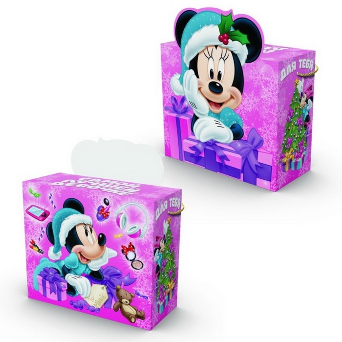 Пакет-коробка, новогодний  Пакет-коробка, новогодний "Самой лучшей девочке", 27 х 23 х 12 см, Минни Маус
