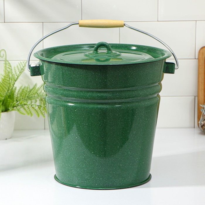 Ведро эмалированное, 12 л, с крышкой, цвет зелёный Ведро эмалированное, 12 л, с крышкой, цвет зелёный