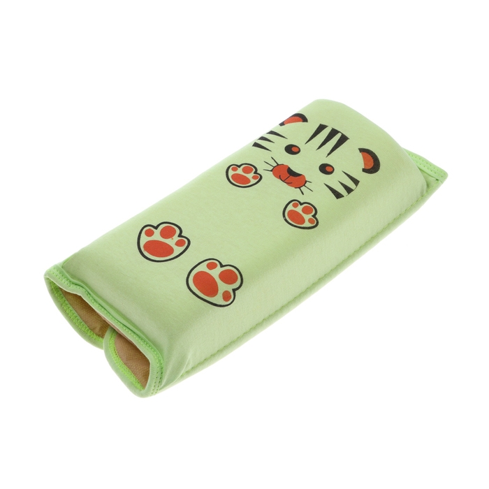 Подушка на ремень безопасности Подушка на ремень безопасности "Тигренок", салатовая с оранжевыми лапками