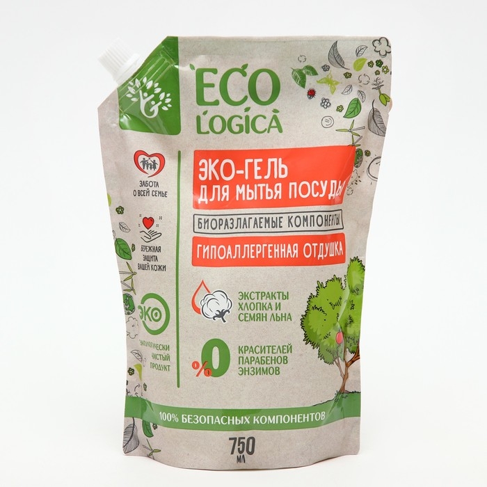 Гель для мытья посуды Гель для мытья посуды "Ecologica", экстракт хлопка и семян льна, дойпак, 750 мл