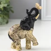 Сувенир полистоун "Чёрный слоник с бабочкой на хоботе" с золотом 4х9х12,5 см