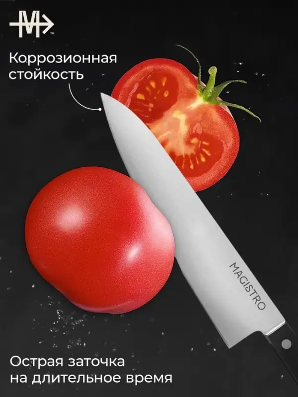 Нож кухонный шеф Magistro Hinshitsu, нержавеющая сталь, лезвие 21.3 см, длина 39 см, чёрный