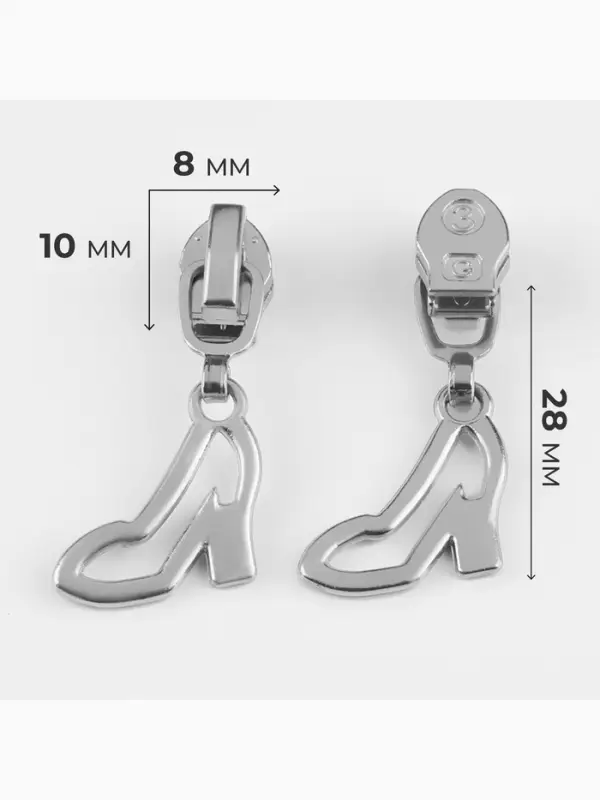 Бегунок для молнии &laquo;Спираль&raquo;, №3, &laquo;Туфелька&raquo;, 10 шт., цвет никель