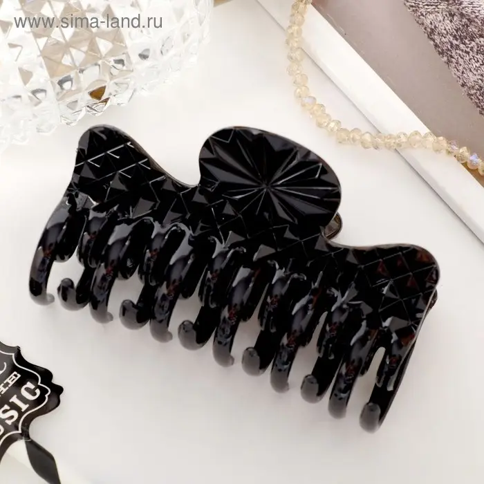 Краб для волос Краб для волос "Глянец" грани, 9 см, чёрный