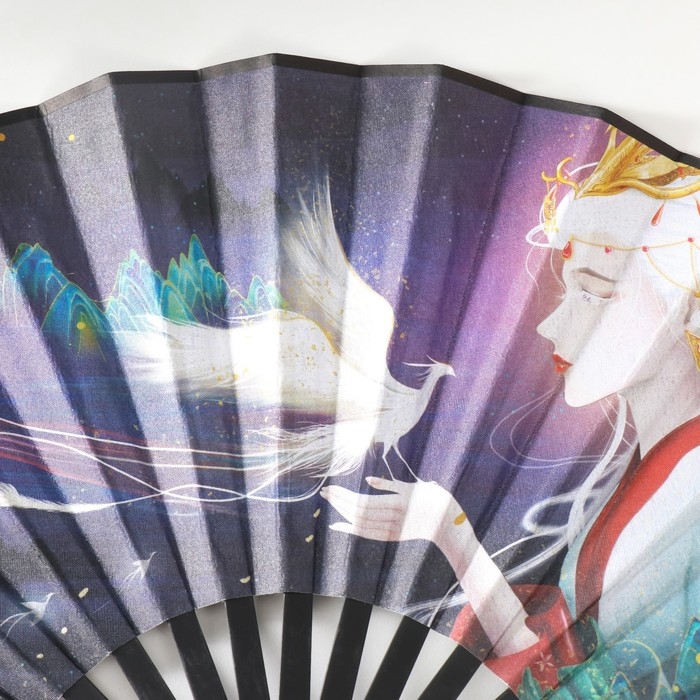 Веер пластик, текстиль h=27 см  Веер пластик, текстиль h=27 см "Девушка и феникс" с кисточкой